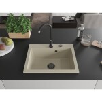 MEXEN/S - Elix granitový dřez 1-miska 600 x 500 mm, béžový, sifon czarn 6525601005-69-B