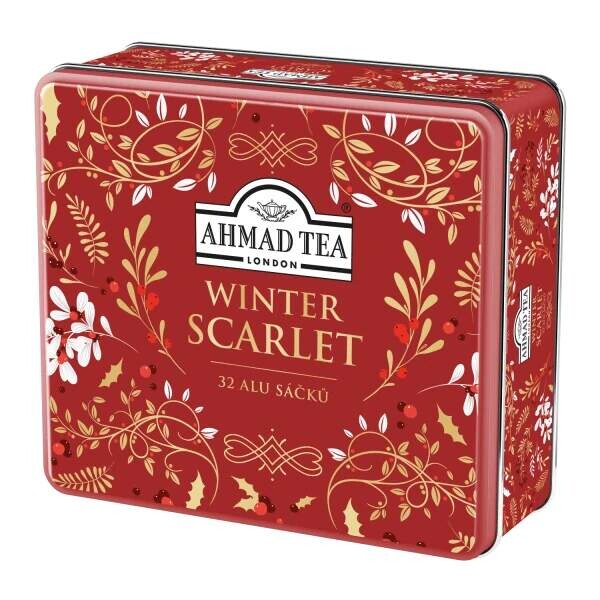 Ahmad Tea Winter Scarlet porcované čaje v plechové dóze