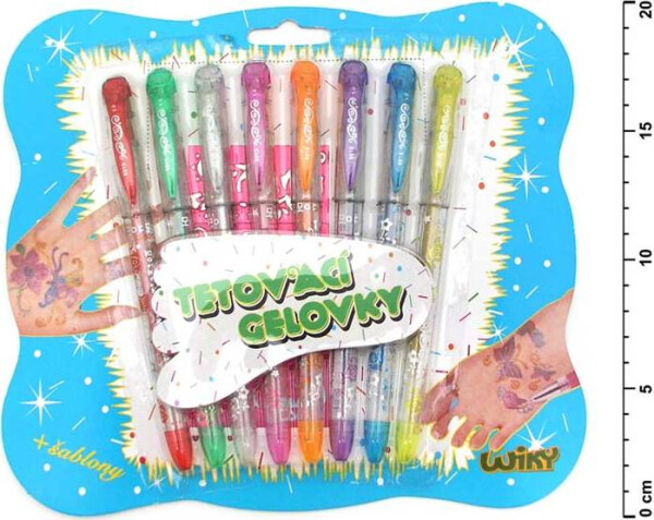 Gelové pero tetovací 8 ks plast + šablony na kartě 21x18x1cm