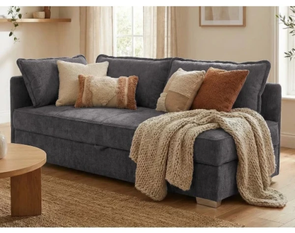 Pohovka s úložným prostorem Donna, kouřově šedá látka