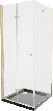 MEXEN/S - Lima sprchový kout zalamovací dveře 80 x 80, transparent, zlatý + Flat černá vanička se sifonem 856-080-080-50-00-4070G