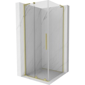 MEXEN/S - Velar L sprchový kout, posuvné dveře 110 x 110, transparent, zlato kartáčovaná 871-110-110-03-55