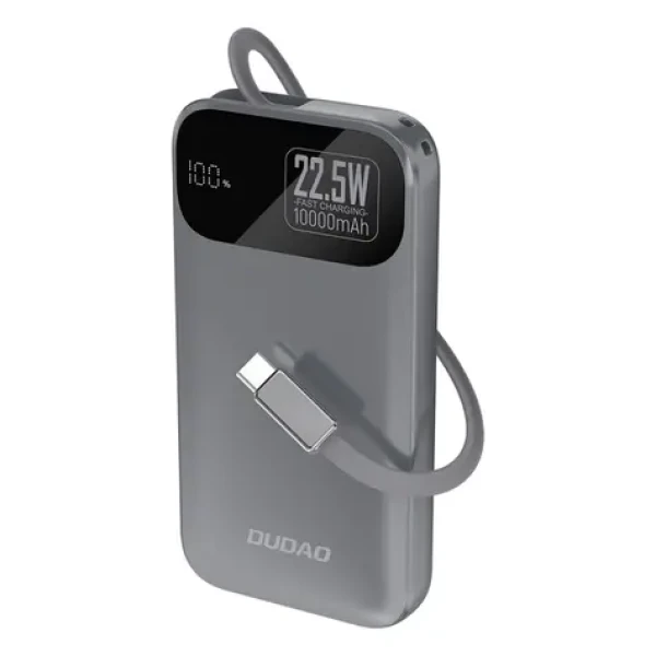 Dudao K31 10000mAh šedá / Powerbanka / s vestavěným kabelem / 22.5W (195943)