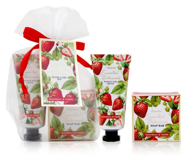 Set péče o ruce ESSENTIAL BOTANICALS organza Jahoda a vanilka 20ml+25g bal.