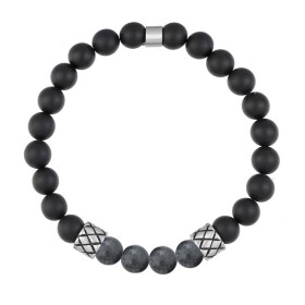 Pánský náramek Marco - 8 mm černý onyx a larvikit, Šedá 19 cm