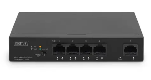 Digitus 4+1 port PoE černá / Switch / Gigabit / Neřízený / PoE+ 60W (DN-95330-1)