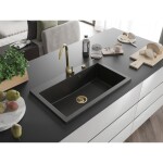 MEXEN/S - Elix granitový dřez 1-miska 800 x 500 mm, černá/zlatá metalik, sifon zlatá 6527801005-75-G