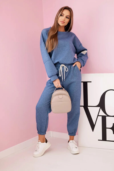 Komplet teplákové + kalhoty máslová látka denim melír UNI