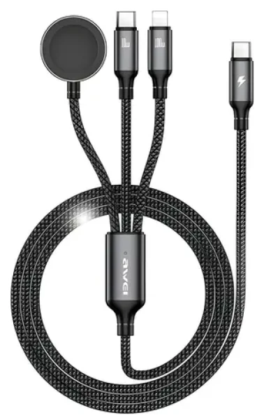 AWEI W23 3v1 černá / Nabíjecí kabel / USB-C / Lightning / pro hodinky / 1,2 m / 100W (W23)
