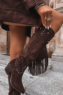 Dámské Kožené Koby Jočky S Dekorací Na Sloupku Čokoládové Darella 41