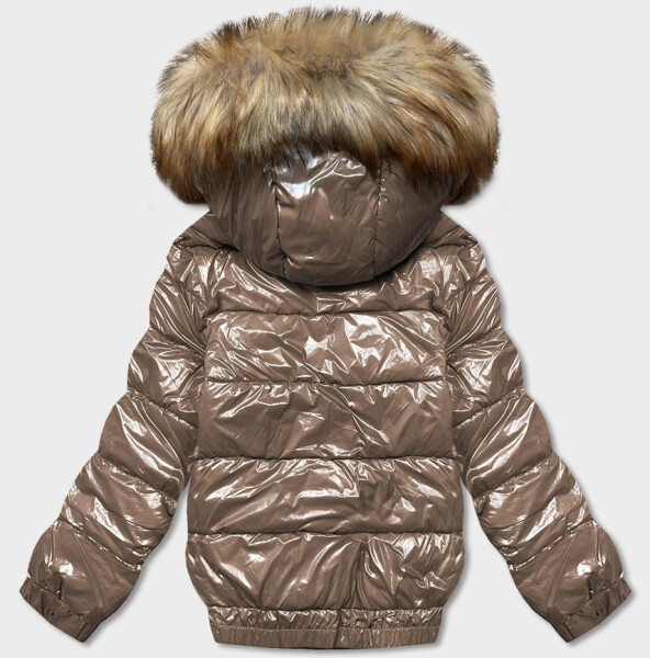 Světle hnědá lakovaná dámská bunda (B8039-12) odstíny hnědé XXL (44)