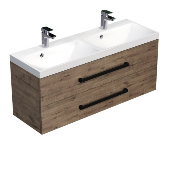 Koupelnová skříňka s černou úchytkou a umyvadlem SAT Cube Way 120x53x40 cm dub Wellington mat CUBE2C120ZDW CUBE2C120ZDW