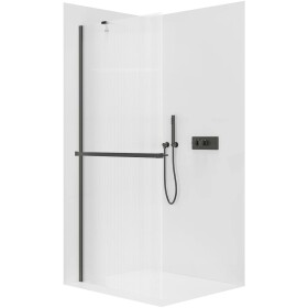 CERANO Sprchová zástěna Walk-in Onyx Y L/P - 8 mm + polička/držák na ručníky - černá matná, rýhované sklo - 150x200 cm