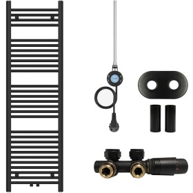 CERANO Koupelnový radiátorový set Benito - kombinované vytápění, wifi tyč - středové připojení 50 mm - 300W - černá matná - 1500x450 mm