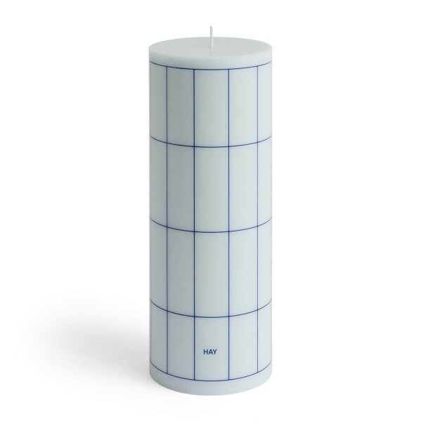 HAY Svíčka Column Candle L Light Blue with Blue Grid Check 170 h, modrá barva, vosk
