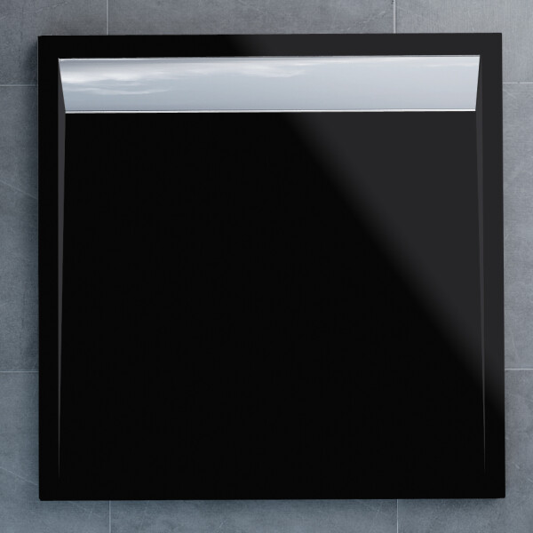 SanSwiss WIQ 090 50 154 Sprchová vanička čtvercová 90×90 cm černá, kryt aluchromový, skládá se z WIQ 090 154 a BWI 090 50 154