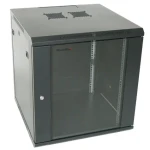 XtendLan 18U 600x600 / Nástěnný rozvaděč / jednodílný, rozložený / skleněné dveře (WS-18U-66-BL-U-P)