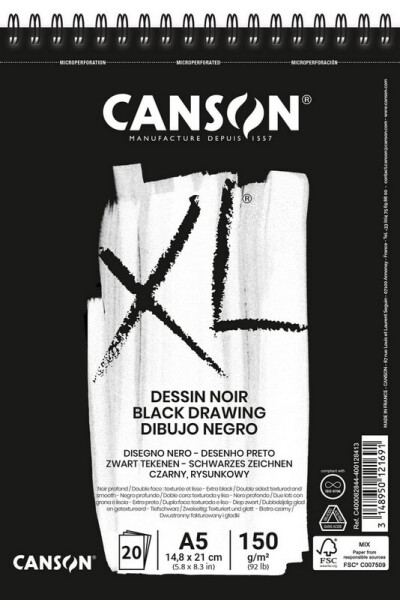 Canson XL Dessin Noir blok černých papírů A5 150g 20 listů kroužková