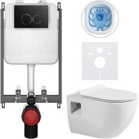 CERANO Kompletní WC set Basic/Dure - bílá lesklá - WC tlačítko Dualo/Černá - pro zazdění - 51x35 cm
