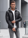Pánská kožená bunda s kapucí, černá, FashionStreet TX4950 XXL