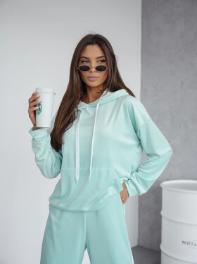 Dámský velurový teplákový komplet v mátové barvě s lampasy (508) odstíny zelené uni velikost