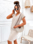 Béžovo-bílé letní dámské bavlněné pruhované šaty (762) odstíny béžové L (40)