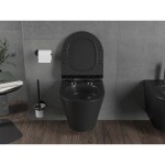 MEXEN/S - Rico Závěsná WC mísa Rimless Tornado včetně sedátka s slow slim, duroplast, černá mat 30720185T