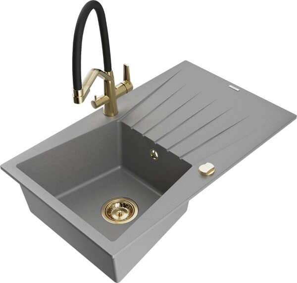 MEXEN/S - Cesar granitový dřez s odkapávačem včetně baterie Duo, šedá 6514-71-671701-57-G