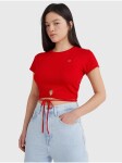 Tommy Jeans Červené dámské žebrované cropped tričko se zavazováním pase Tom dámské