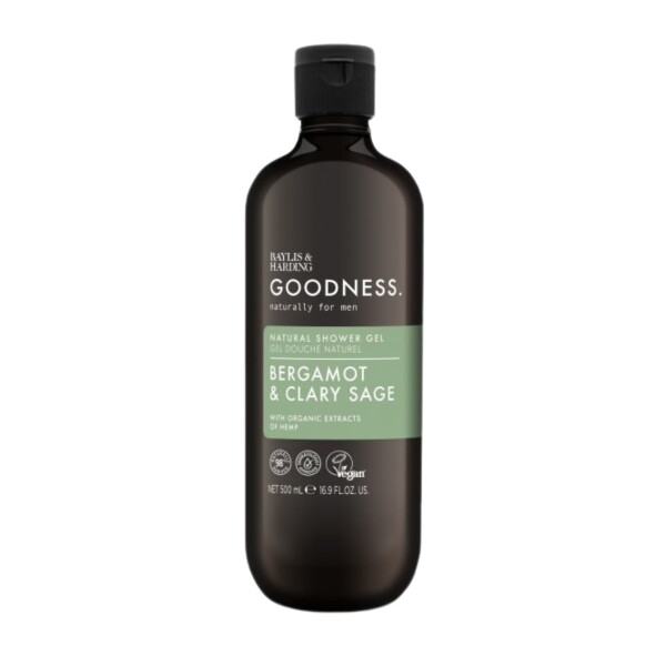 Baylis & Harding Přírodní sprchový gel pro muže Goodness Bergamot/Clary Sage 500 ml, zelená barva, hnědá barva, plast