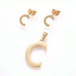 Sada přívěsku a náušnic z nerezové oceli - písmeno - zlatá - 20 ~ 23 mm x 13 ~ 19 mm - 1 ks Písmena: E