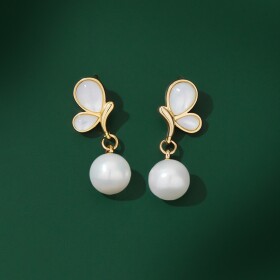 Perleťové náušnice s perlou Jaime - motýl, Zlatá