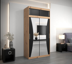 Šatní skříň Abi Mo s nástavcem Barva korpusu: Dub artisan, Rozměry: 120 cm, Dveře: Černá