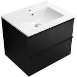 CERANO - Koupelnová skříňka Velora - černá matná, úchytka černá + keramické umyvadlo Todo - bílá lesklá - 61x55x46,5 CER-664897
