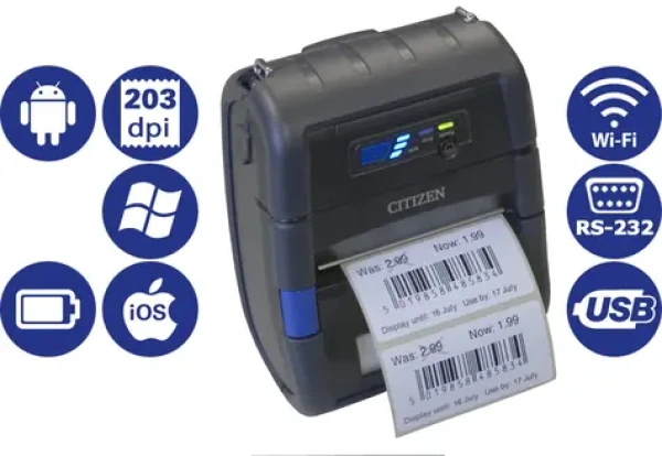 Citizen CMP-30L / mobilní / 80mm / Termotiskárna / 203dpi / USB / RS232 / Wi-Fi / CPCL / černý (1000832)