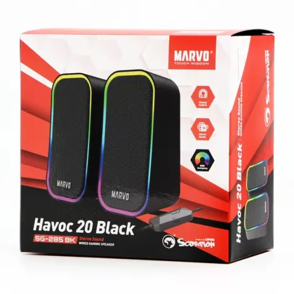 Marvo Havoc 20 černá / Reproduktory / 2.0 / 6W / RGB podsvícení / 3.5mm + USB napájení (SG-285 BK)