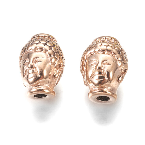 Korálek z nerezové oceli - růžově zlatý - Buddha - 10 x 13 x 9 mm - 1 ks