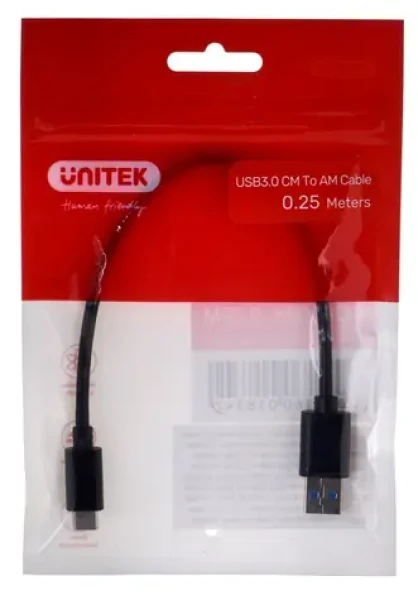 Unitek Y-C490BK černá / Kabel USB-C - USB-A / USB 3.1 Gen 1 / 0,25 m (Y-C490BK)