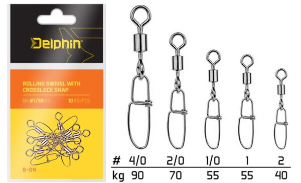 Delphin Karabinka s obratlíkem Rolling Swivel with Crosslock Snap Velikost 2/0 70kg 10ks (969B04200)