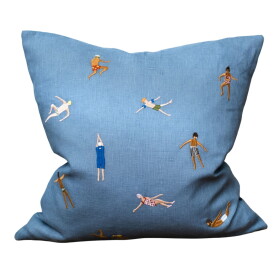 Fine Little Day Lněný povlak na polštář Swimmers Blue 48 x 48 cm, modrá barva, textil