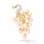 Brož se sladkovodními perlami Peacock - páv, Zlatá