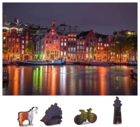 WOODEN CITY Dřevěné puzzle Noční Amsterdam 2v1