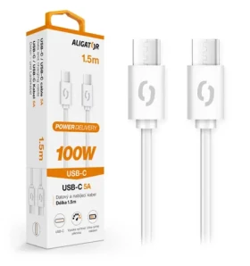 Aligator Datový kabel POWER 5A USB-C - USB-C 1.5m bílá / 100W (DATKP47)