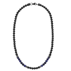 Pánský korálkový náhrdelník Isaac - 6 mm přírodní onyx a tygří oko, Modrá 47 cm