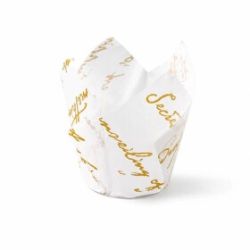 Dortisimo Košíčky na muffiny Tulip bílé se zlatým nápisem 5 x 8 cm (50 ks)