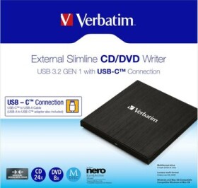 Verbatim externí mechanika DVD-RW Rewriter černá / USB-C (43886)