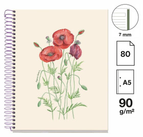 Poznámkový blok Entredos NB-1, A5, 90g, karton, 80 listů, linka - Papaver Rhoeda