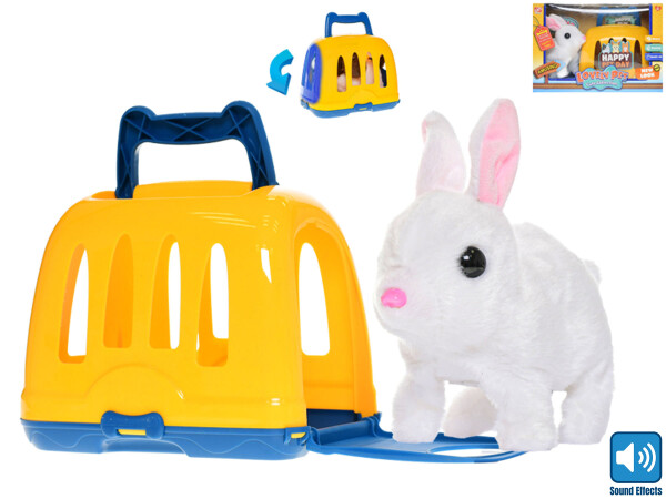 Plyšový králík 17 cm skákající se zvukem na baterie s přepravkou