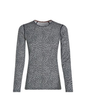 Dámské merino tričko s dlouhým rukávem ICEBREAKER Wmns 200 Oasis LS Crewe Flock AOP, Midnight Navy/Snow/Aop velikost: M
