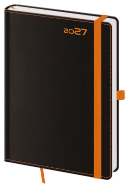 Týdenní diář 2027 Helma A5 Black Orange s poutkem